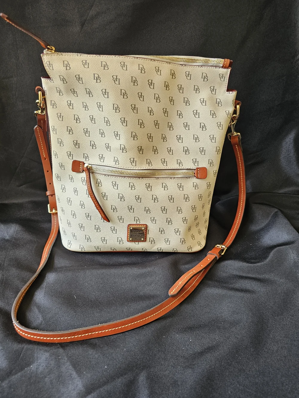 Dooney & Bourke Cream Signature Messenger Bag with Tan Trim